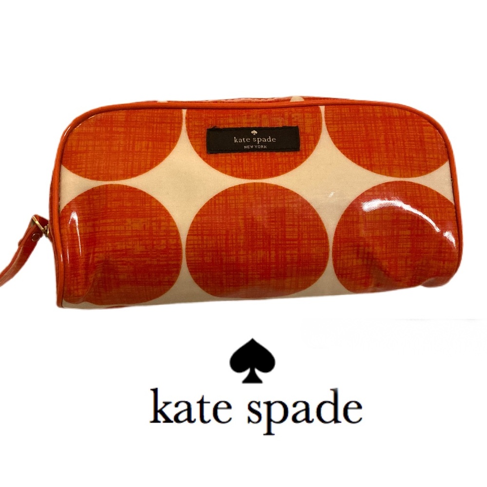 Sold ♠️🧡 Kate Spade Orange Cream Polka Dot Cosmetic Bag